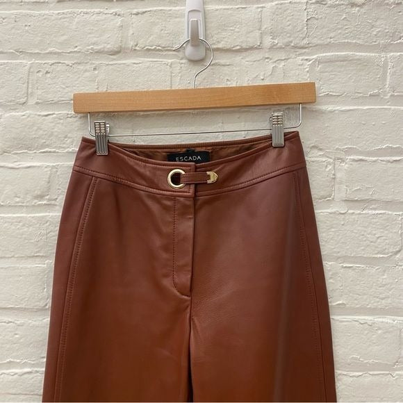 Escada || Cognac Lambskin Leather Pants Brown 34 US 2