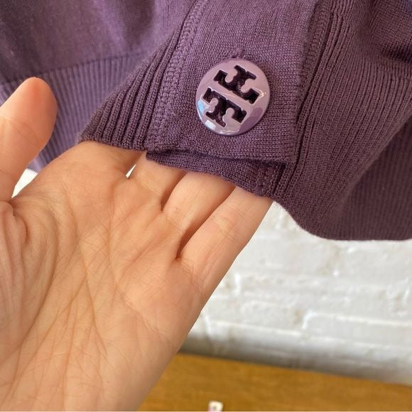 Tory Burch || Logo Button Cardigan Merino Wool Purple XL