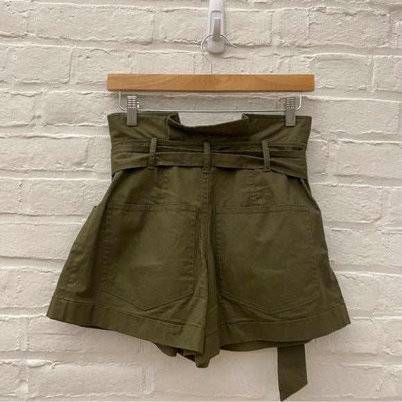 Marissa Webb || Dixon Twill Paperbag Shorts Belted Pleated Olive Army Green 4