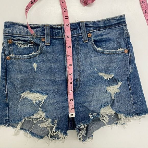 Abercrombie || 4” Mom Short High Rise Distressed Raw Hem Blue 24 / 00