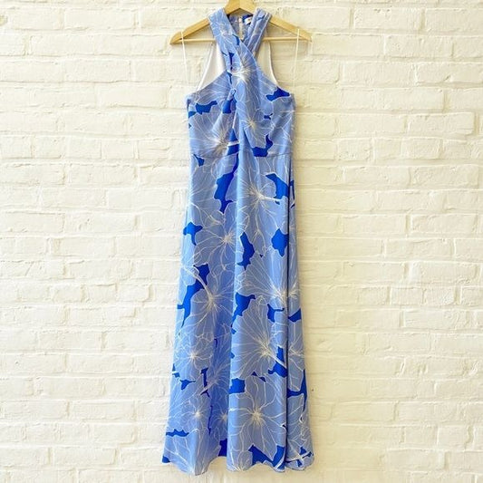 Milly || Pippi Waterlily Print Halter Dress Blue Floral Midi Maxi Gown 4