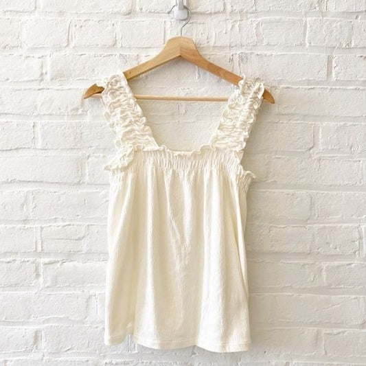 Madewell || Knit Lightspun Ruched-Strap Top Tank Cream Ivory Small