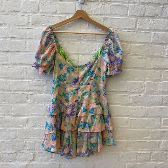 Sweet Pot the Label || Ruffle Tiered Mini Dress Keyhole Romper Floral US 6 NWT