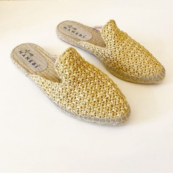 Manebi || Yucatán Raffia Mules Slip On Espadrilles Tan Beige 37