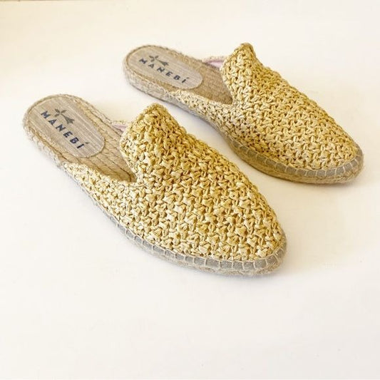 Manebi || Yucatán Raffia Mules Slip On Espadrilles Tan Beige 37