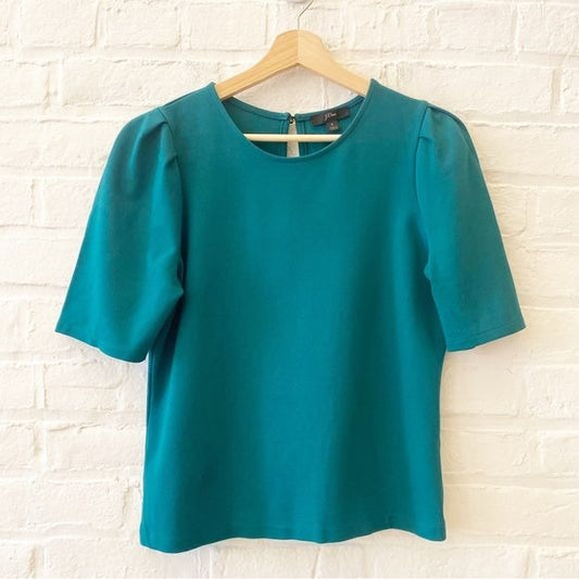 J. Crew || Puff Sleeve Ponte Knit Top Spicy Jade Green Small