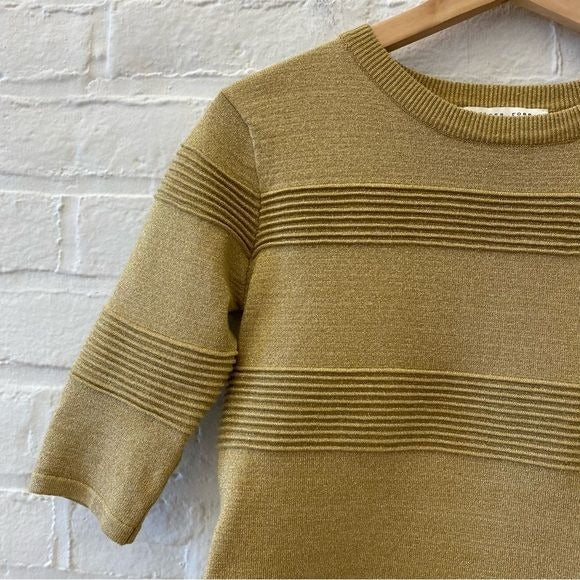 Endless Rose || Metallic Gold Striped Sweater Crew Neck Short Sleeve Small