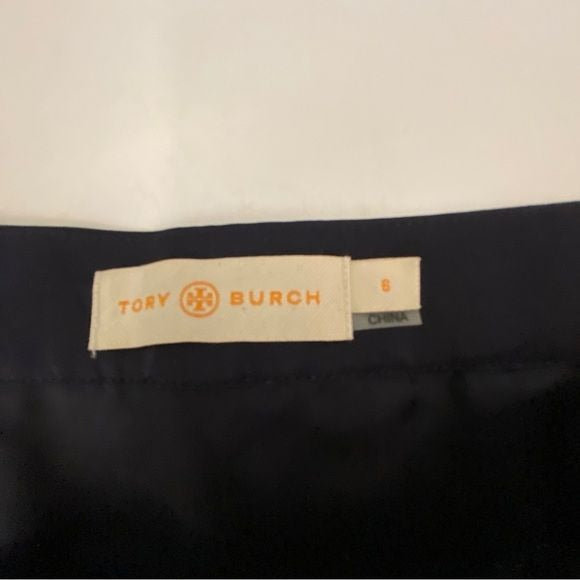 Tory Burch || Vallauris Silk Toile Pleated Skirt Navy 6