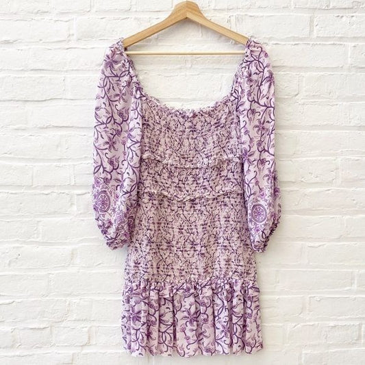 Anthropologie || Saylor Wynnie Smocked Mini Dress Floral Purple XS