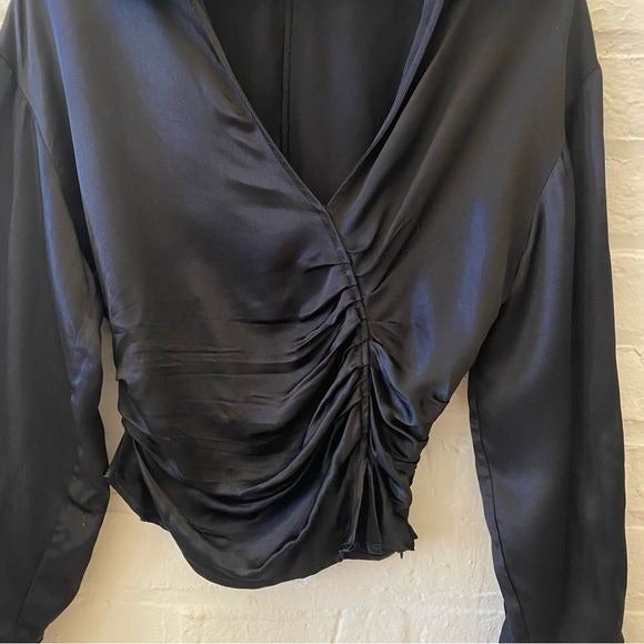 Zara || Ruched Stain Effect Top Blouse Silky Black Small