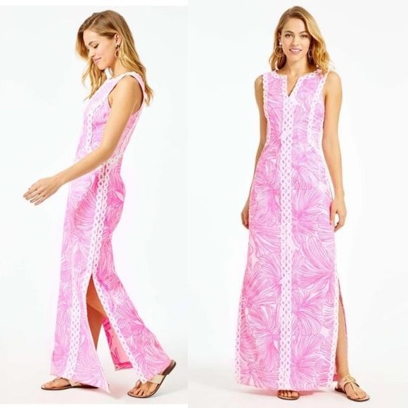 Lilly Pulitzer || Daise Maxi Shift Dress Prosecco Pink Fronds Palace 0