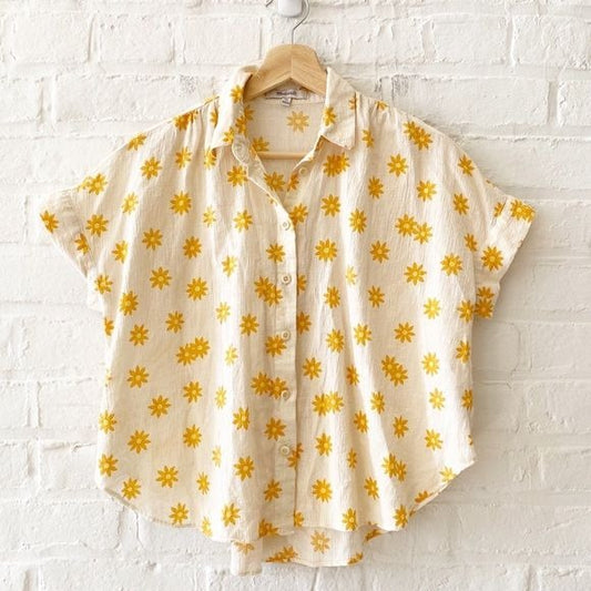 Madewell || Hilltop Daisy Groove Print Button-Up Shirt Yellow Cream XS