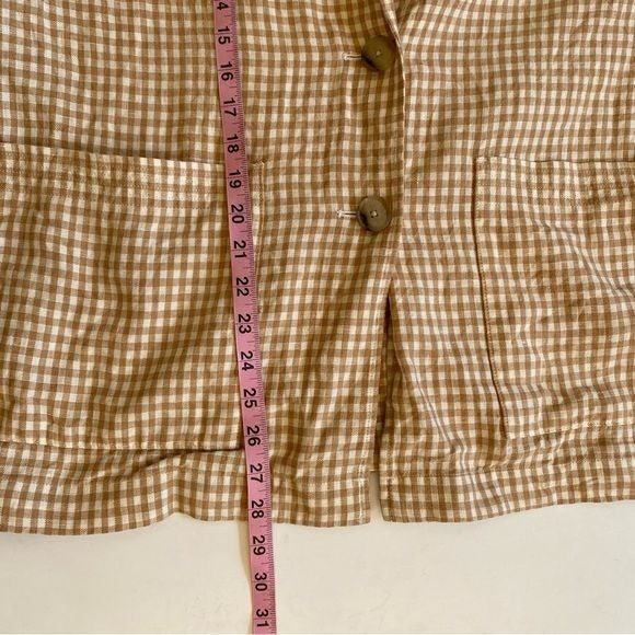 Madewell || Linen Dorset Gingham Check Blazer Tan XL