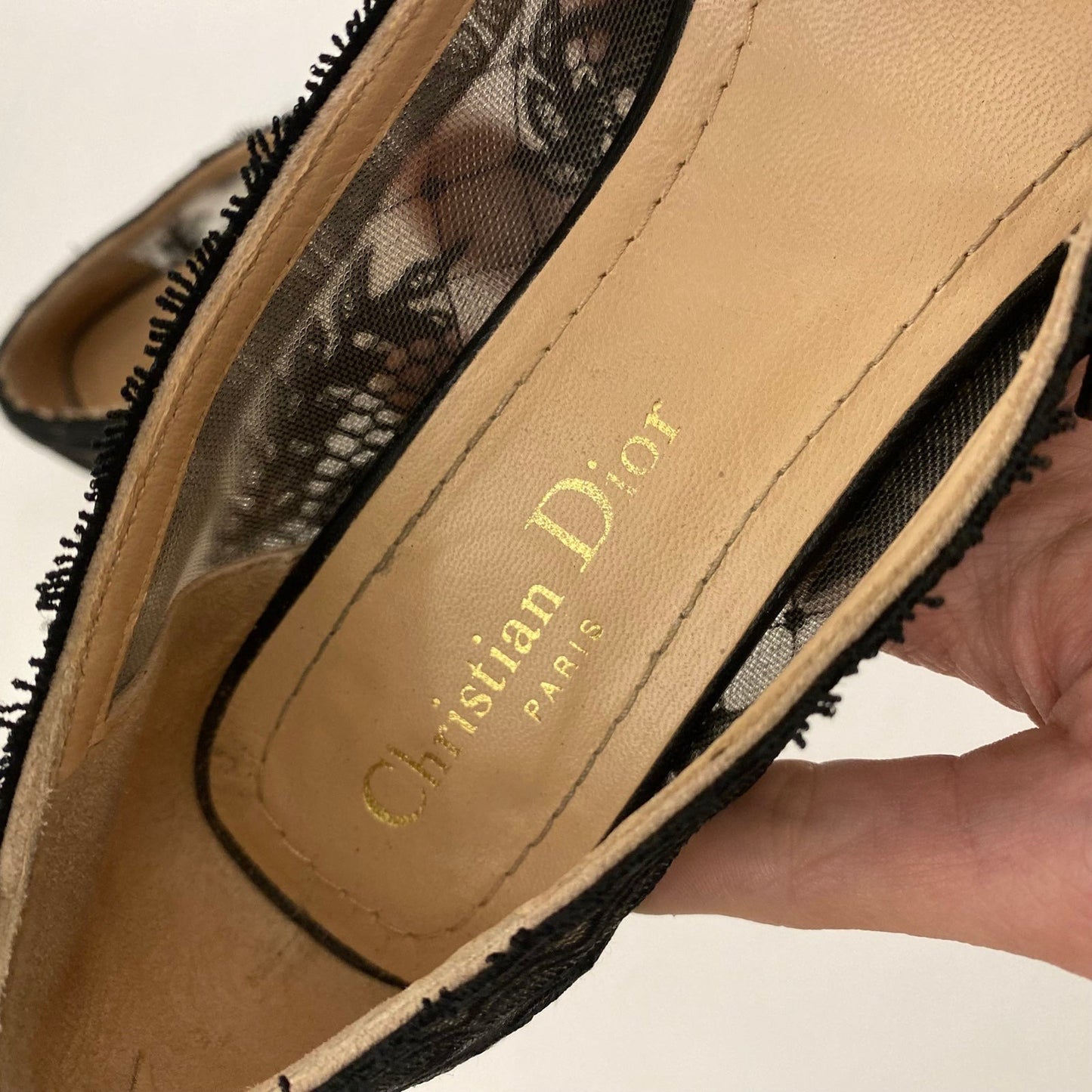 Christian Dior || D-grace Ballet Pump Black Mesh Lace Leather Roses Embroidery 36