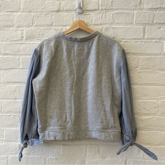 La Vie Rebecca Taylor || Mixed Media Sweatshirt Knit Steipe Tie Sleeve Gray S