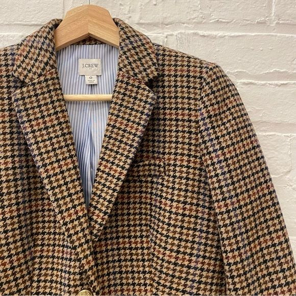 J.Crew || Wool-Blend Schoolboy Blazer in Houndstooth Tan 0