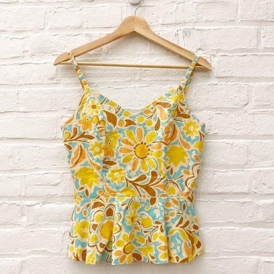 Judith March || Dejavu Floral Sweetheart Peplum Tank Yellow Small