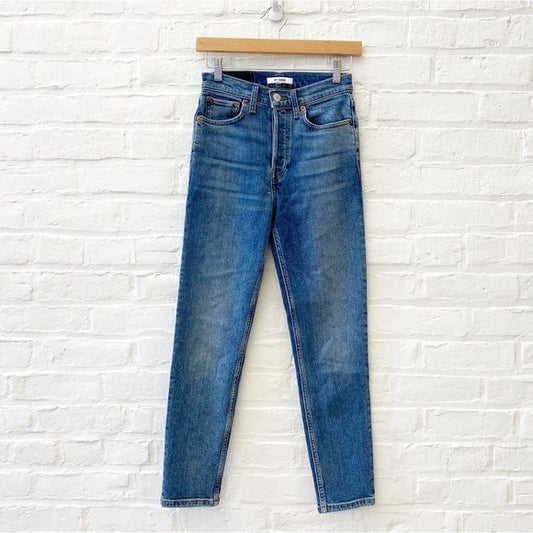 RE/DONE || 90s High Rise Ankle Crop Jeans in Mid 70s Wash Blue 24