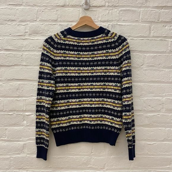 J. Crew || Striped Fair Isle Crewneck Sweater Navy XS