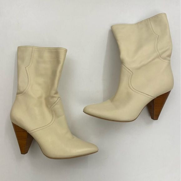 Joie || Gabbissy Almond Toe Leather Boot in Off White Cream Ivory 39.5