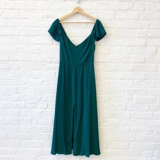 Reformation || Baxley Dress Slit Midi Emerald Green 8