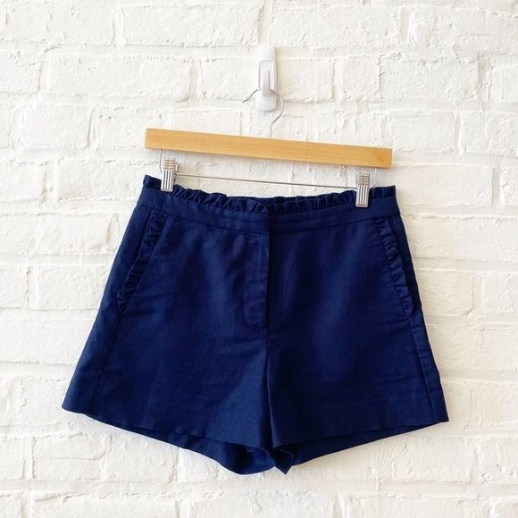 J. Crew || Ruffle Linen Blend Shorts Navy Blue 2