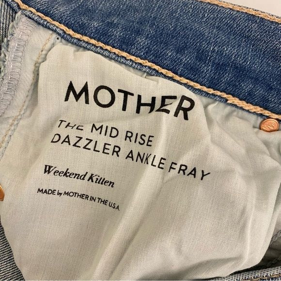 Mother || The Mid Rise Dazzler Ankle Fray Straight Leg Jeans Weekend Kitten 27