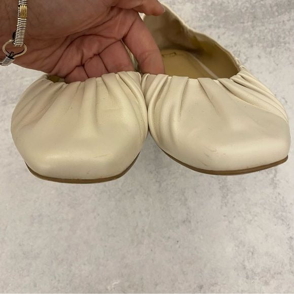 Marc Fisher || Ophia Ruched Ballet Flats Ivory Leather Slip On 9.5