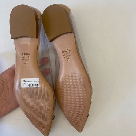 Schutz || Clearly Pointed Toe Flats Vinyl Honey Beige 8