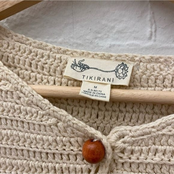 Anthropologie || Tikirani Crochet Cardigan Sweater 90s Boho Cream Medium