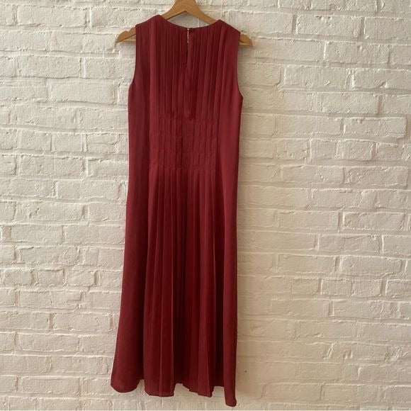 Lafayette 148 New York || Sandrine Pleated Satin Midi Dress Brick Red XS