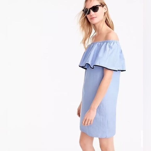 J.Crew || Tipped Off the Shoulder Shift Dress Chambray Blue Navy XS