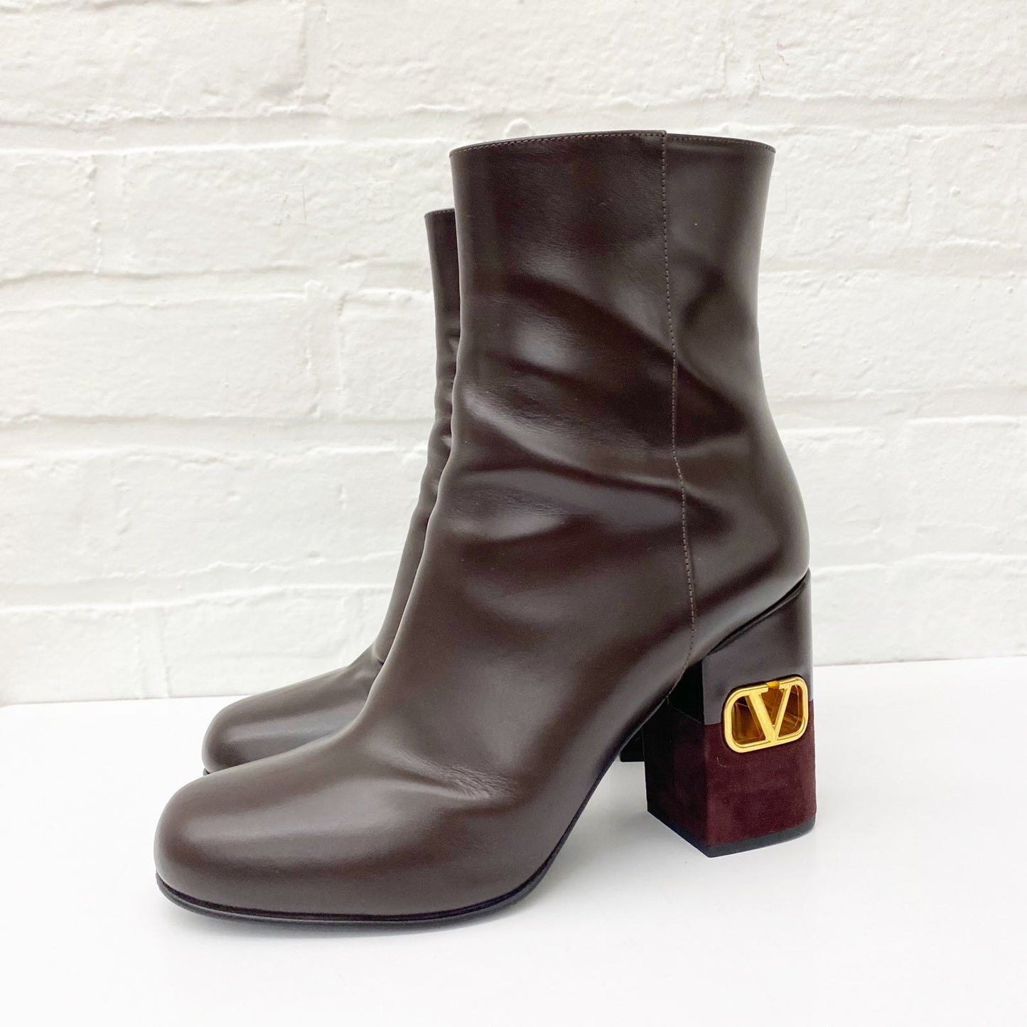 Valentino Garavani Heritage VLOGO V Logo Booties Hot Brown Burgundy Oxblood 38