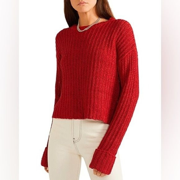 The Range || Open Knit Cuff Sleeve Sweater Red XS