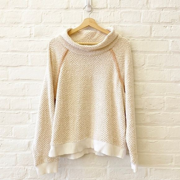 Anthropologie || Saturday/Sunday Textured Chevron Pullover Cozy Ivory XL