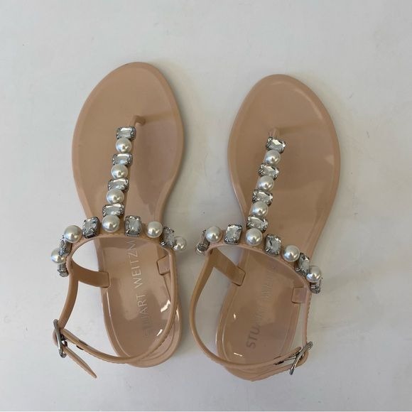 Stuart Weitzman || Goldie Pearl + Crystal Jelly Sandals Blush Pink 6