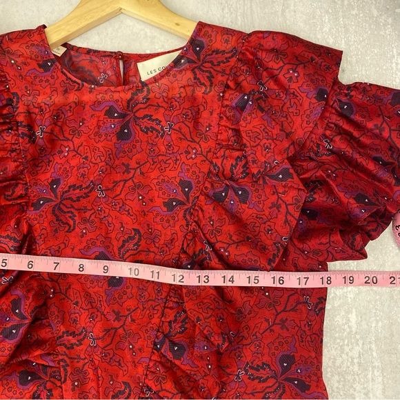 Les coyotes de Paris || Tina Ruffle Floral Silk Blend Top Red Pink 36