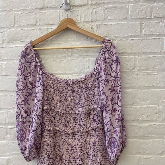 Anthropologie || Saylor Wynnie Smocked Mini Dress Floral Purple XS