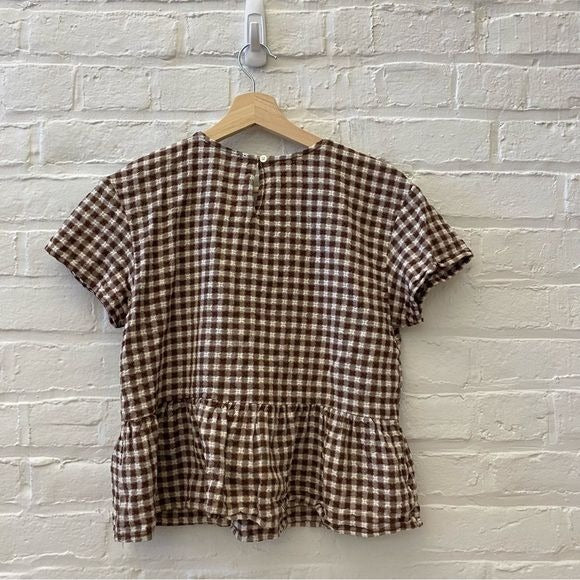 Madewell || Medford Top in Textured Gingham Gingham Brown XS