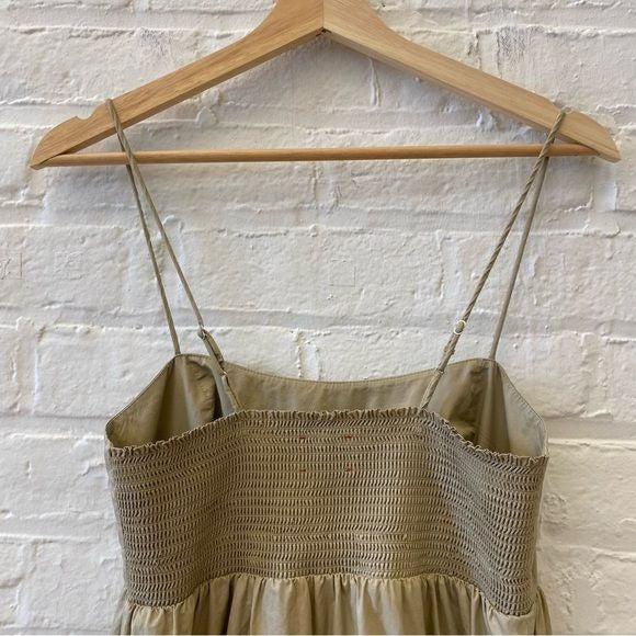 XiRENA || Freya Dress in Birch Poplin Maxi Smocked Back Pockets Tan XS