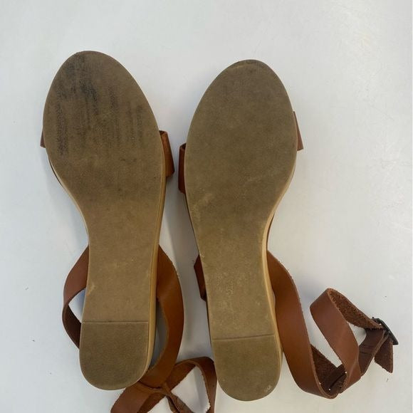 Nisolo || Sarita Leather Strap Wooden Wedge Sandals Brown 9