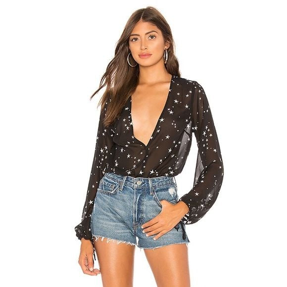 Superdown x Revolve || Celestia Star Sheer Bodysuit Black Small