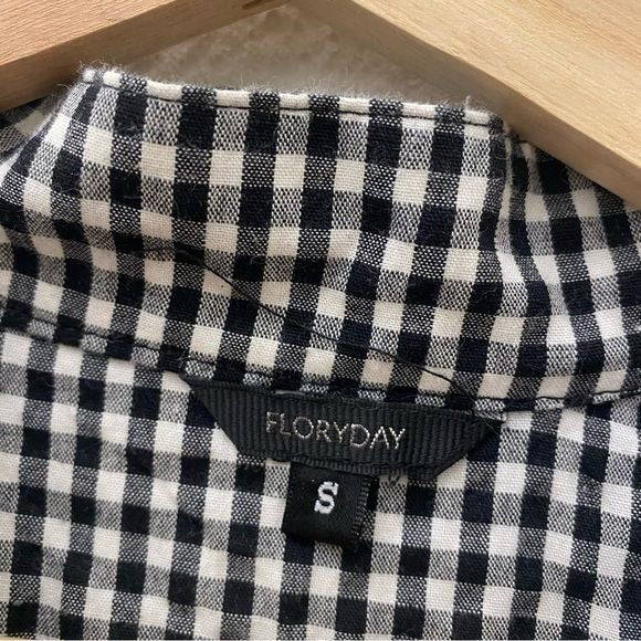 Floryday || Drop Waist Gingham Shirt Dress Preppy Black White Small