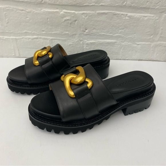 Aerosoles || Lima Leather Sandals Slides Chunky Gold Buckle 6.5