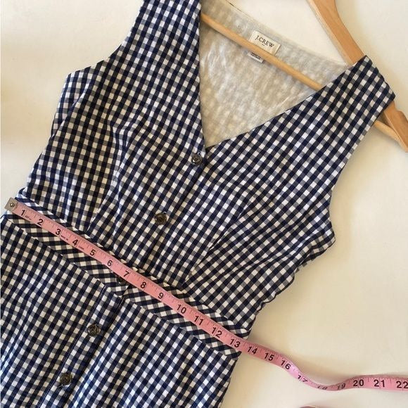 J. Crew || V-neck Button-front Dress in Navy Blue and White Gingham 0