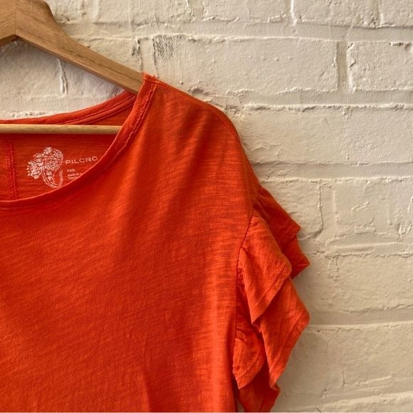 Anthropologie || Pilcro Heritage Femme Short Ruffle Sleeve Tee Orange XXS