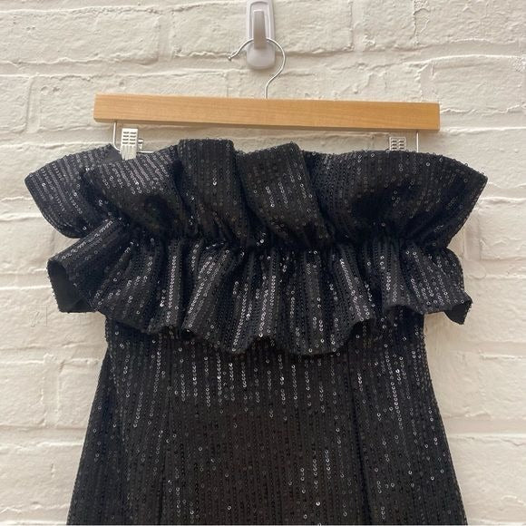 DO + BE || Sequined Ruffle Mini Dress Black Medium NWT