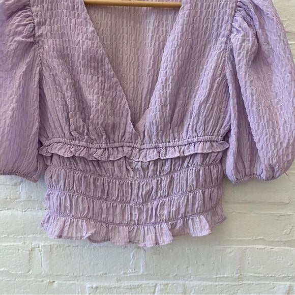 Louna || Puff Sleeve Smocked Top Lavender Purple Small