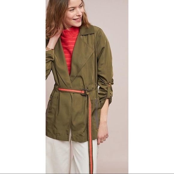 Anthropologie || Gisborne Obi Anorak Trench Jacket Belted Green Orange