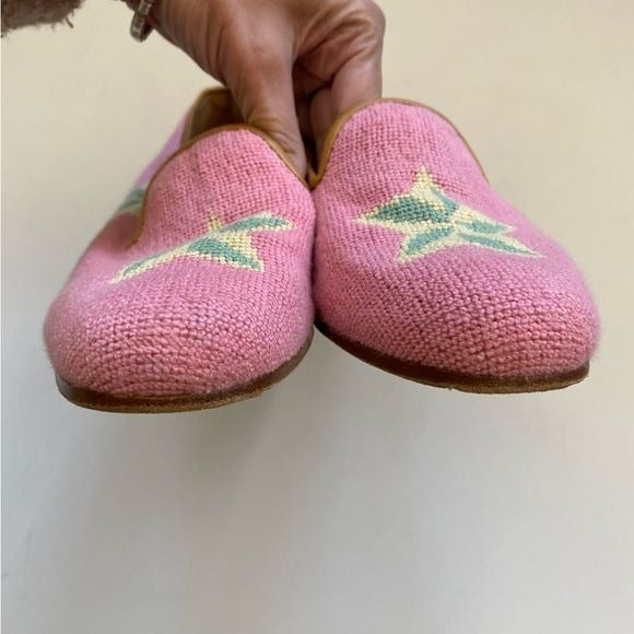 Stubbs & Wootton || Star Needlepoint Flats Pink Green Yellow 9.5